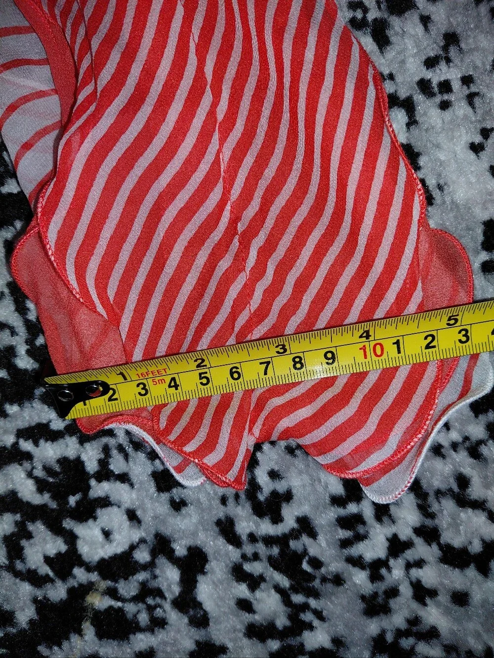 Lauren Ralph Lauren Silk Skinny Scarf Orange White Striped Ruffle 55” Preppy CC